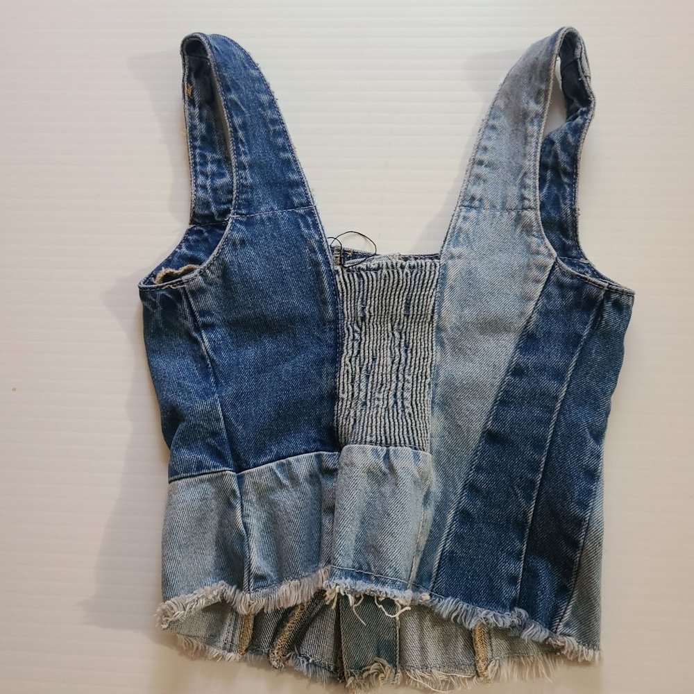 ZARA TRF PATCHWORK DENIM TOP BLUE SIZE XS | 6045/007 - Picture 8 of 11
